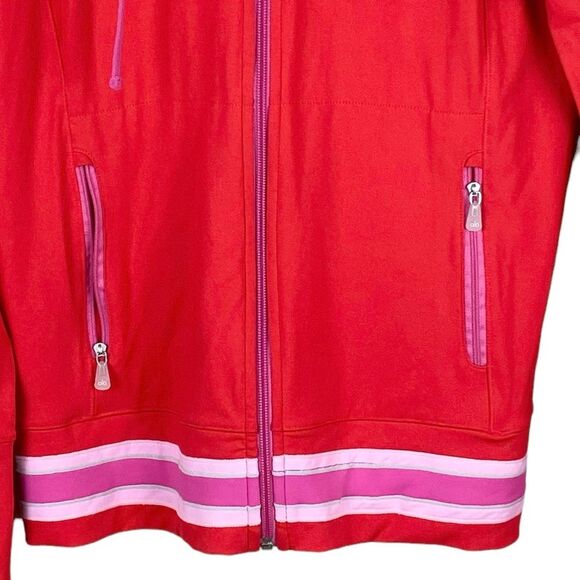 Alo Yoga Womens Red Hooded Jacket M Pink Stripe Trim Athletic Full Zip Athletic - Picture 6 of 10
